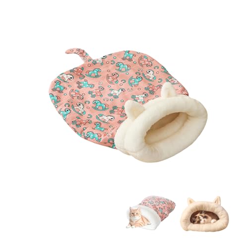 Gemütlicher Katzen-Winterschlafsack, warmes Katzenhöhlenbett, 360°-Wickel, weiches Plüsch-Haustierbett, geeignet für Haustiere unter 7,5 kg (Pink with Ears) von Generisch