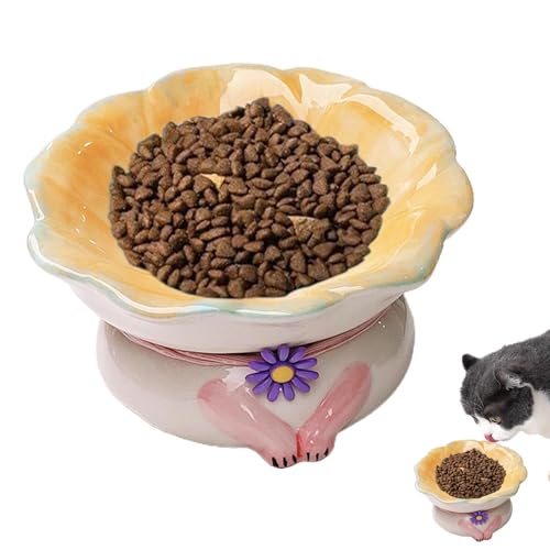 Generic Erhöhte Katzennäpfe aus Keramik, Katzenfutter, Wassernapf in Blumenform, Katzen-Futternäpfe mit rutschfester Unterseite, geneigter flacher Futternapf für Hauskatzen von Generisch