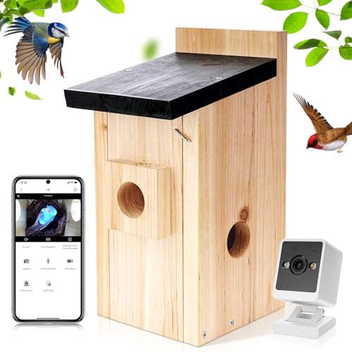 Generic Smart Vogelhaus mit Kamera kabellos, 33 cm hängende Vogelhausbox aus Holz für draußen, braun, perfekt für Vogelliebhaber von Generisch