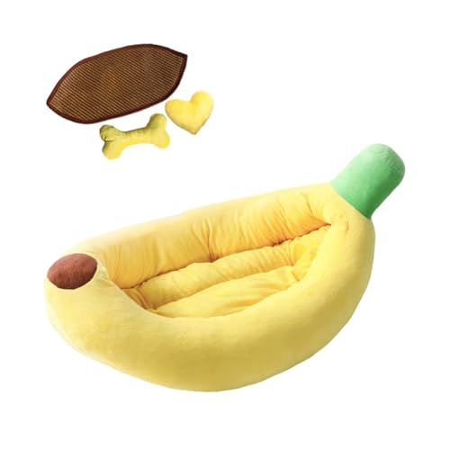 Generisch Bananenbett für Hunde, Bananenbett für Haustiere, kreatives, Flauschiges Hunde- und Katzenbett in Bananenbootform, abnehmbares Kissen (Banane D, S) von Generisch