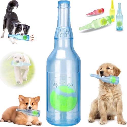 Generisch Beer Bottle with Tennis Ball Dog Chew Toy, Ball Rubber Bottle Dog Toy, Cute Squeaky Dog Toys Bottle,Interactive Bottle Toys for Dogs for Play and Training (Blue, L) von Generisch