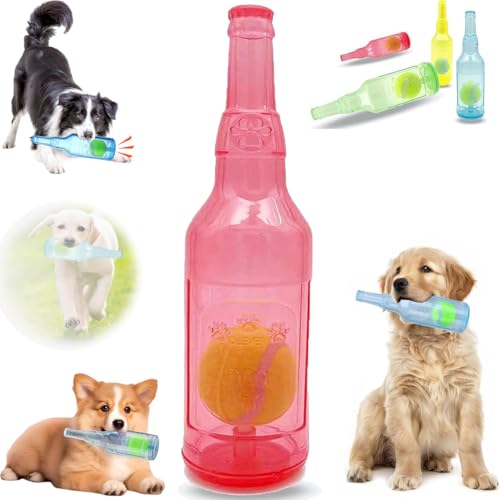 Generisch Beer Bottle with Tennis Ball Dog Chew Toy, Ball Rubber Bottle Dog Toy, Cute Squeaky Dog Toys Bottle,Interactive Bottle Toys for Dogs for Play and Training (Red, L) von Generisch