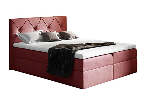 Generisch Boxspringbett Katrin - Pocket-Matraze, Topper Farbwahl (200 x 200, Rot - Matt Velvet 59) von Generisch