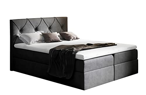 Generisch Boxspringbett Katrin - Pocket-Matraze, Topper Farbwahl (200 x 200, Schwarz - Matt Velvet 99) von Generisch