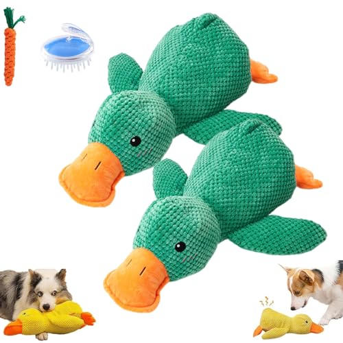 Generisch Calming Duck Toy for Dogs, 2025 New Durable Indestructible Toy with Squeak, The Mellow Dog Calming Duck Chew Toys, Cute Soft Resistant Dog Toys for Aggressive Chewers (2 pcs Grün) von Generisch