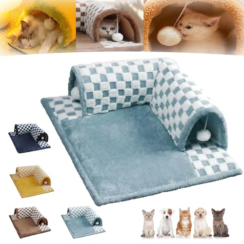 Generisch Cat Carpet Tunnel, 2-in-1 Cat Tunnel Bed, Cat Tunnel Bed for Indoor Cats, Winter Fluffy Square Cat Tunnel with Hanging Toy Balls, Detachable & Washable (M(Under 6kg),Blue) von Generisch