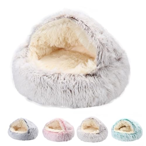 Generisch Cat Nest Bed Round Fluffy Hooded Cat Bed Cave，Removable Dog Beds &Cat Cave Bed (Leichter Kaffee, 60 cm/23.6 in) von Generisch