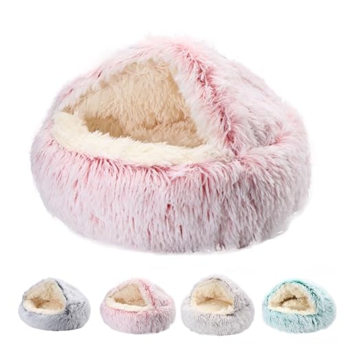 Generisch Cat Nest Bed Round Fluffy Hooded Cat Bed Cave，Removable Dog Beds &Cat Cave Bed (Rosa, 40 cm/15.7 in) von Generisch