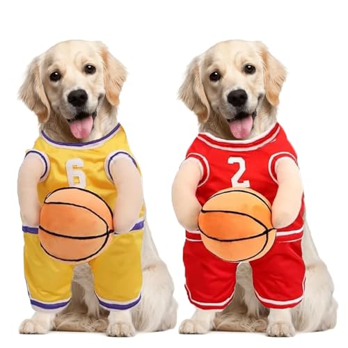 Generisch Dog Basketball Costume, Dog Basketball Costume with Ball, Basketball Dog Costume, Dog Basketball Player Costume, Holding Balldog Basketball Jersey with Ball Costume (Large,Red+Yellow) von Generisch