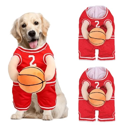 Generisch Dog Basketball Costume, Dog Basketball Costume with Ball, Basketball Dog Costume, Dog Basketball Player Costume, Holding Balldog Basketball Jersey with Ball Costume (Medium,Red*2) von Generisch