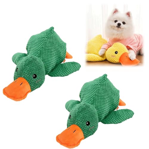 Generisch Duck Dog Toy, Plush Duck Dog Chew Toy, Calming Pillow Quacking Toy for Dogs, Calming Duck Dog Toy for Small to Large Dogs, Stuffed Quack-Quack Duck Dog Chew Toy (2PCS Green, L) von Generisch