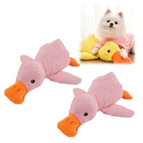 Generisch Duck Dog Toy, Plush Duck Dog Chew Toy, Calming Pillow Quacking Toy for Dogs, Calming Duck Dog Toy for Small to Large Dogs, Stuffed Quack-Quack Duck Dog Chew Toy (2PCS PINK, L) von Generisch