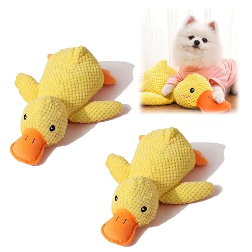 Generisch Duck Dog Toy, Plush Duck Dog Chew Toy, Calming Pillow Quacking Toy for Dogs, Calming Duck Dog Toy for Small to Large Dogs, Stuffed Quack-Quack Duck Dog Chew Toy (2PCS Yellow, L) von Generisch