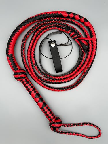 Generisch Echt Bullenlederpeitsche Bullwhip in Rot/Schwarz in 3FT bis 10FT, handgemachte Qualität, 12 Stränge geflochten (10FT ~ 305cm) von Generisch