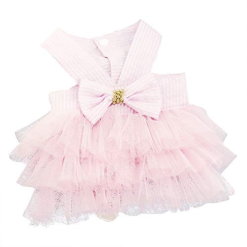 Generisch Hund Mantel Warme Jacke Blasenrock Streifen Spitzenkleid Hundekleid Prinzessin Kleider für Hund Welpenkleid Für Mädchen (Pink, XXL) von Generisch