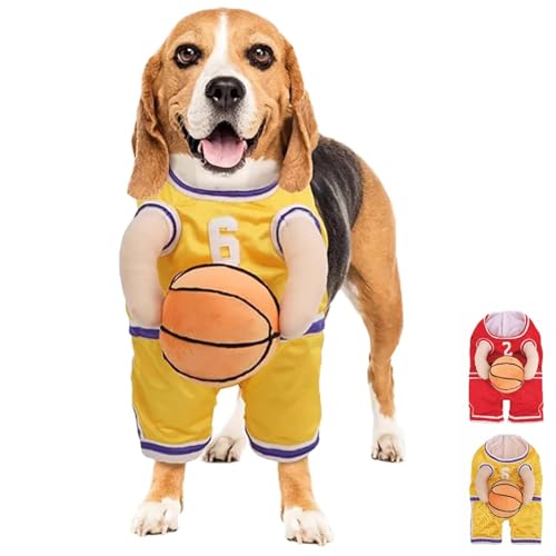 Generisch Hunde-Basketball-Kostüm mit Ball, Hunde-Basketball-Kostüm, Hunde-Basketball-Halloweenkostüm, Hunde-Basketballspieler-Kostüm mit Ball, Hunde-Halloween-Kostüme Basketballspieler (L,Gelb) von Generisch