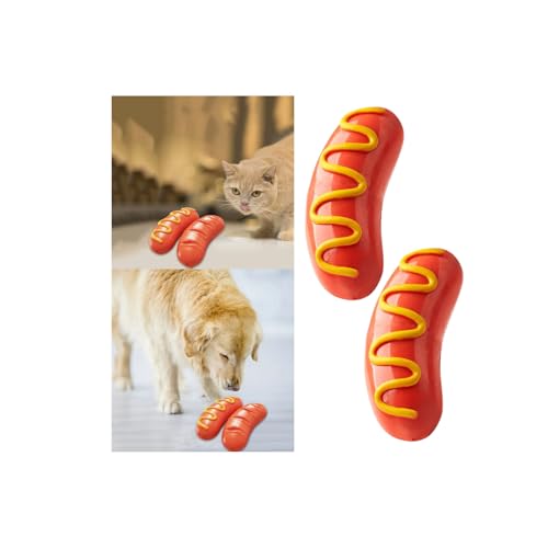 Generisch Hundespielzeug,Interaktives Hundespielzeug aus Naturkautschuk Robustes Zahnspielzeug für Haustierzahnreinigung, Hotdog-Form, Zahnreinigung, Massagepunkt, Haustier-Quietschspielzeug (2PCS) von Generisch