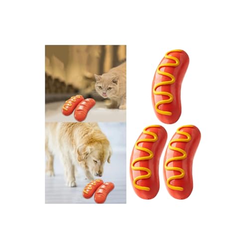 Generisch Hundespielzeug,Interaktives Hundespielzeug aus Naturkautschuk Robustes Zahnspielzeug für Haustierzahnreinigung, Hotdog-Form, Zahnreinigung, Massagepunkt, Haustier-Quietschspielzeug (3PCS) von Generisch