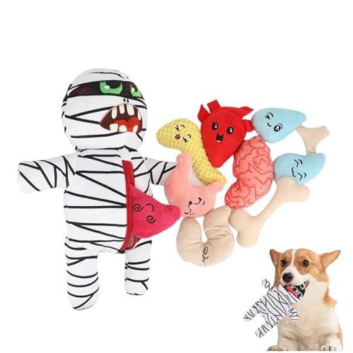 Generisch Hundespielzeug Quietschend, Waschbares Kauspielzeug Hund Unzerstörbar,9In1 Mummy Plush Squeaky Hundespielzeug Mit 8 Nierenförmigen Spielzeugen Für Kleine Bis Mittelgroße Hunde (2 stück) von Generisch