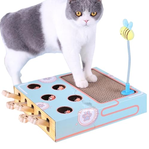 Generisch Katzen-Spaßbox, Interaktives 3-in-1-Katzenspielzeug, Katzen-Enrichment-Spielzeug, Fang-Mäuse-Spiel, Katzen-Puzzle-Spielzeug, lustiges Kätzchen-Spielzeug mit Frühlings-Plüschtieren von Generisch