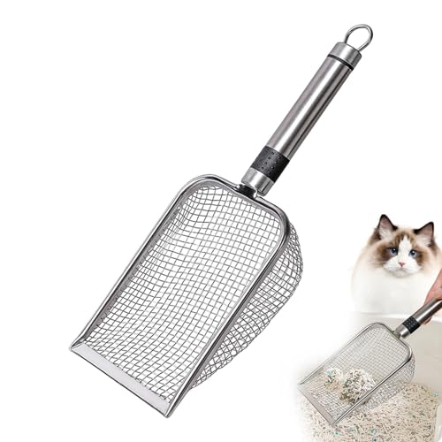 Generisch Katzenschaufel Edelstahl Für Katzenklo, Katzenstreuschaufel Mit Langer Griff Metall Katzenschaufel, Cat Litter Scoop Antihaftbes, Entwickelt Für Besitzer Mehrerer Katzen von Generisch