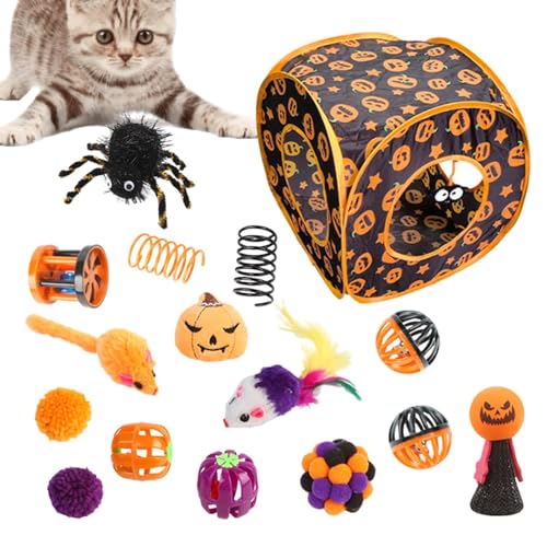 Generisch Katzenspielzeug-Set, Spielzeug für Kätzchen | Halloween-Themen-Katzenminze-Spielzeugset,Versteckspiel für Katzen, Federspielzeug, Katzenspieltunnel für kleine Haustiere, Kaninchen, Kätzchen von Generisch