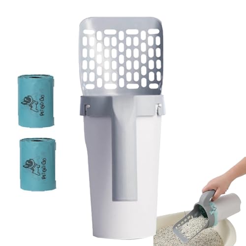 Generisch Katzenstreuschaufel,Meowbud Poop Scooper, No Touch Litter Box Scoop, Poop Scooper mit Beutel, tragbares abnehmbares Entsorgungssystem, Katzenstreu-Mülleimer (A) von Generisch