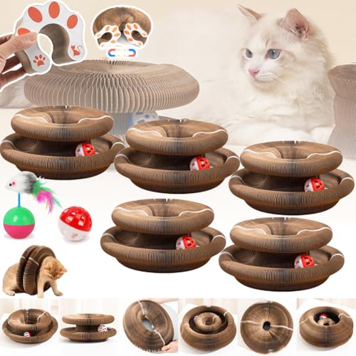 Generisch Katzenwirbel, Katzen Wirbel Spielzeug, Katzen Wirbel, Magic Organ Cat Scratching Board, Kitten Scratching Board for Young Cats, Scratching Pad with Ball, Cat Toy, Intelligence Toy (5pcs) von Generisch