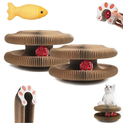 Generisch Katzenwirbel, Kettenwirbel Spielzeug, Katzenwirbel von KatzenLiebling, kratzbretter Katze, Faltbares Katzenkratzbrett-Spielzeug mit Glöckchen, Katzenspielzeug Intelligenz Spielzeug (2PCS) von Generisch