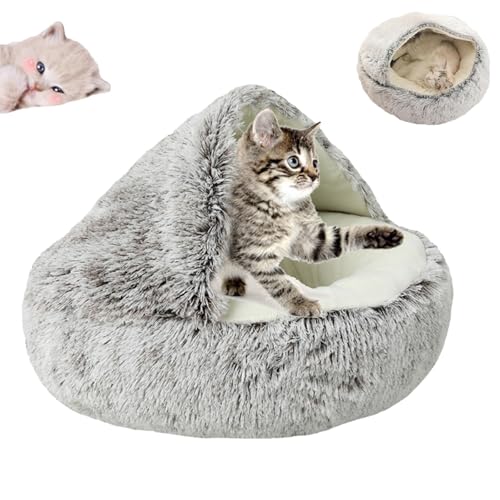 Generisch Lapcatz Nest Bed, Lapcatz Nest Bed with Cover, Semi-Enclosed Pet Nest, Winter Pet Plush Bed, for Indoor Cats (Medium,Coffee Short Velvet) von Generisch