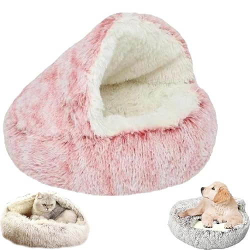 Generisch Lapcatz Nest Bett, Lapcatz Katzennest Bett, halbgeschlossenes Katzennest mit Kapuze für Innenkatzen Höhle & beruhigende Hundebetten (50cm/19.7in,Rosa Lang) von Generisch