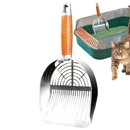 Generisch Metallstreu Schaufel, Katzenstreu Schaufel - Kätzchen Poop Schaufel mit Holzgriff Katze Kiste Schaufel,Poop Sifting Tool wiederverwendbarer Kätzchen Pooper Lifter für Haustiergeschäfte von Generisch