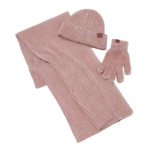 Generisch Mütze Schal Handschuhe Set,Herren Damen Wintermütze Winddichte Thermo Strickmütze Fleece Gefütterte Handschuhe Elastischer Bequeme Schal Damen Geschenk Winterzubehör von Generisch