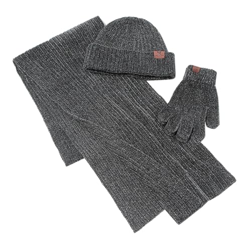 Generisch Mütze Schal Handschuhe Set,Herren Damen Wintermütze Winddichte Thermo Strickmütze Fleece Gefütterte Handschuhe Elastischer Bequeme Schal Damen Geschenk Winterzubehör von Generisch