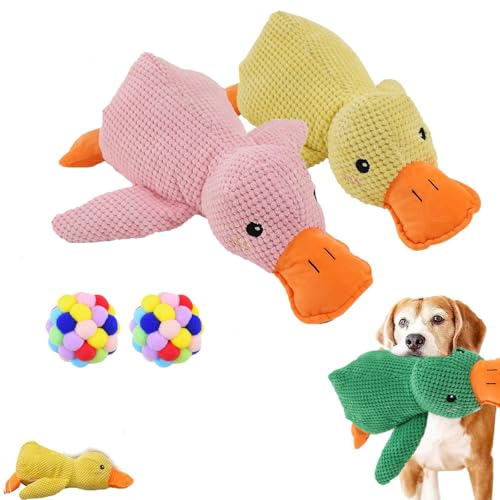 Generisch Pfotenstern Anti Stress Ente, 25/45cm Anti Stress Ente Hund, Quietschendes Plüsch-Hundespielzeug, Beruhigende Hundespielzeug Ente Für Kleine Hunde Und Welpen (Rosa+Gelb, L) von Generisch