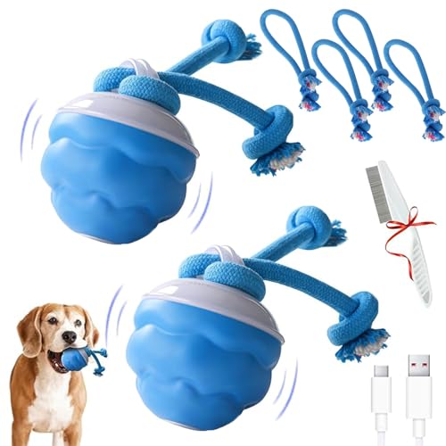 Generisch Power Tail 2.0 Dog Toy, Barkzys Dog Toy Interactive, Moving Dog Ball with Touch Activated for Small, Medium, Large, with Replacement Rope, USB Rechargeable (2PCS) von Generisch