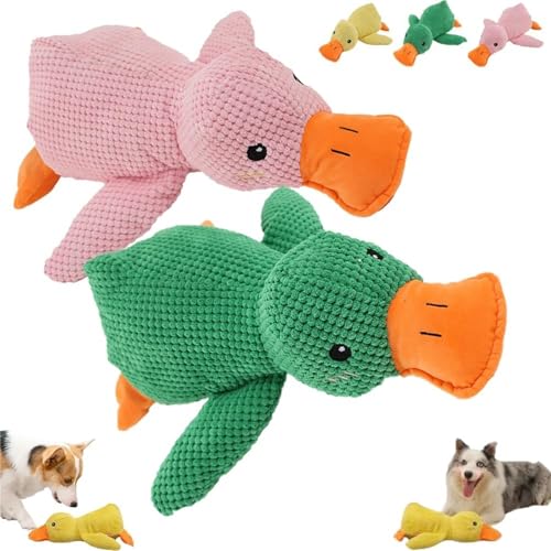 Generisch Quack-Quack Ente Hundespielzeug,Gelbe Ente Hundespielzeug,Beruhigende Ente Hundespielzeug,Die Mellow Dog Beruhigende Ente(Pink+Green) von Generisch