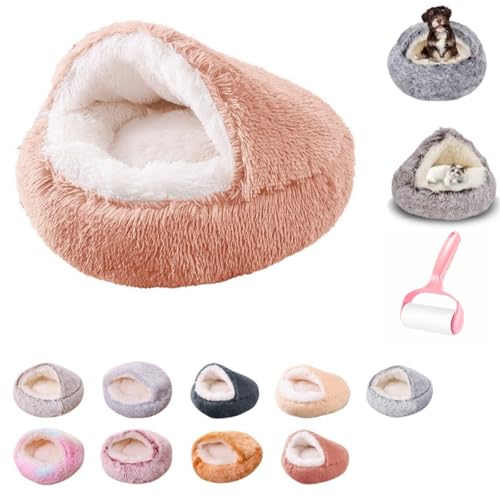 Generisch Round Plush Hooded Cat Bed,Soft Plush Cozy Anti-Anxiety Dog Cave Beds for Puppy and Kitten,Semi Enclosed Pet Nest,Anti-Slip Washable Fluffy Medium Pets Beds von Generisch