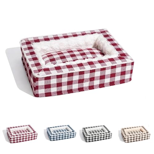 Generisch Tartan Cozy Dog Anti-Anxiety Calming Bed, Classic Tartan Pet Bed, Classic Tartan Cozy Dog Anti-Anxiety Calming Bed, Festive Classic Tartan Cozy Dog Anti-Anxiety Calming Bed (red,L) von Generisch