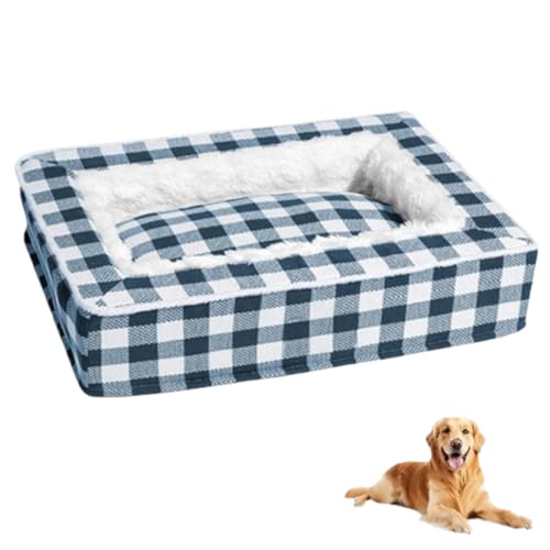 Generisch Tartan Cozy Dog Anti-Anxiety Calming Bed, Extra Thick and Durable Removable Washable Comfy Dog Bed, Extra Fuzzy Memory Foam Dog Bed,Square Dog Bed for Cats and Dogs (Blue, L) von Generisch