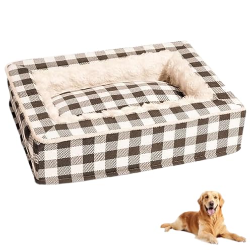 Generisch Tartan Cozy Dog Anti-Anxiety Calming Bed, Extra Thick and Durable Removable Washable Comfy Dog Bed, Extra Fuzzy Memory Foam Dog Bed,Square Dog Bed for Cats and Dogs (Brown, L) von Generisch