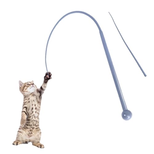 Generisch Twiggle Tail Katzenspielzeug, Mausschwanz-Soundstick-Spielzeug, Twiggle Tail Katzenangel, Silikon Teaser Zauberstab Spielzeug Für Kätzchen, Für Indoor Out (Blau（Kein Ton）+Blau Nachfüllung) von Generisch