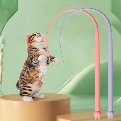 Generisch Twiggle Tail Katzenspielzeug, Mausschwanzförmiges Zauberstabspielzeug, Katzenangel Silikon, Katzenstab Interaktives Katzenspielzeug, Silikon Teaser Katzen Zauberstab Spielzeug (Marine+Rosa) von Generisch