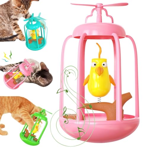 Generisch Vogel im Käfig Katzenspielzeug, Katzenvogelkäfig Quietschspielzeug mit rotierendem Propeller, Quietschsimulation Vogelkäfig, Vogelhaus in Form eines Bechers Haustierspielzeug (Rosa) von Generisch