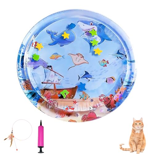 Generisch Wassersensormatte für Haustiere, Wassersensorspielmatte für Katzen, Wassersensorspielmatte mit Fischspielzeug, dicke kühle Wassersensormatte für den Sommer (Stil-A, 100 * 100cm) von Generisch