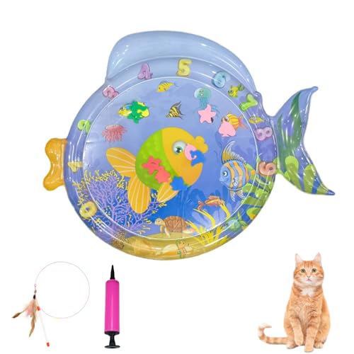 Generisch Wassersensormatte für Haustiere, Wassersensorspielmatte für Katzen, Wassersensorspielmatte mit Fischspielzeug, dicke kühle Wassersensormatte für den Sommer (Stil-A, 105 * 105cm) von Generisch