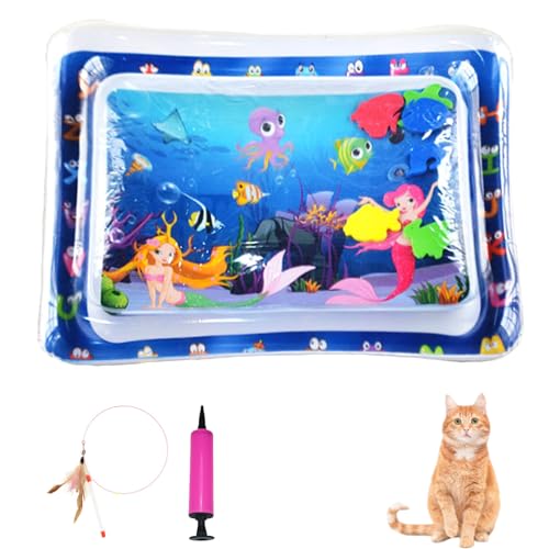 Generisch Wassersensormatte für Haustiere, Wassersensorspielmatte für Katzen, Wassersensorspielmatte mit Fischspielzeug, dicke kühle Wassersensormatte für den Sommer (Stil-A, 50 * 65cm) von Generisch