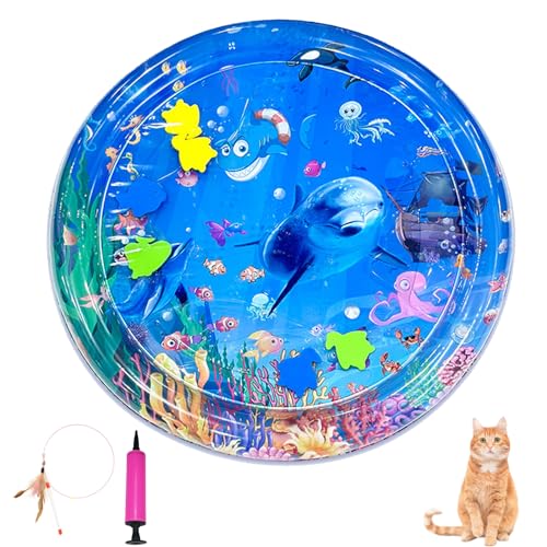 Generisch Wassersensormatte für Haustiere, Wassersensorspielmatte für Katzen, Wassersensorspielmatte mit Fischspielzeug, dicke kühle Wassersensormatte für den Sommer (Stil-A, 65 * 65cm) von Generisch