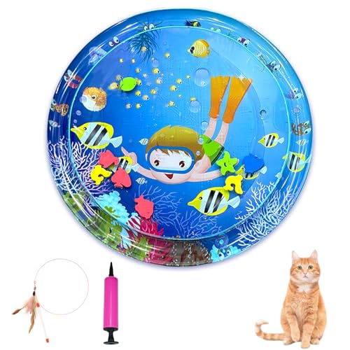 Generisch Wassersensormatte für Haustiere, Wassersensorspielmatte für Katzen, Wassersensorspielmatte mit Fischspielzeug, dicke kühle Wassersensormatte für den Sommer (Stil-A, 85 * 85cm) von Generisch