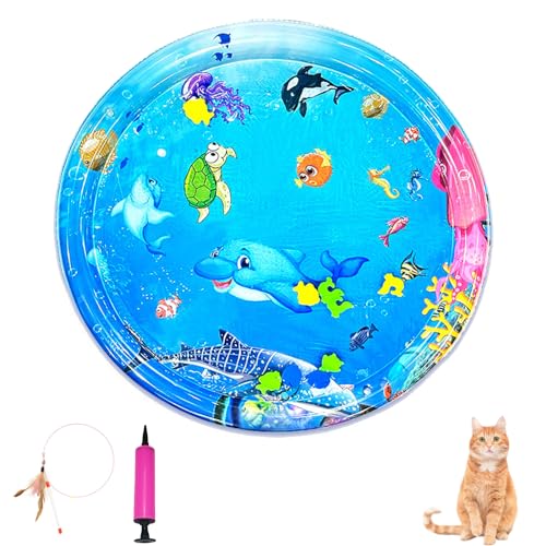 Generisch Wassersensormatte für Haustiere, Wassersensorspielmatte für Katzen, Wassersensorspielmatte mit Fischspielzeug, dicke kühle Wassersensormatte für den Sommer (Stil-B, 100 * 100cm) von Generisch